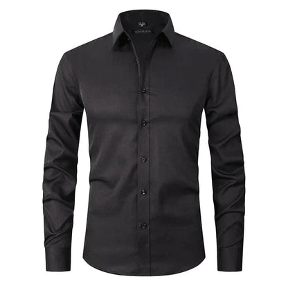 Bügelfreies Hemd | Langarm | Mit Knöpfen | Smokinghemd | Herrenhemden-Schwarz-S-Chaps Herrenmode