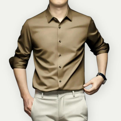 Bügelfreies Hemd – knitterfrei – mit Knöpfen – Herrenhemd – Herrenhemden-Beige-S-Chaps Herrenmode