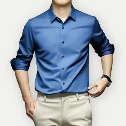 Bügelfreies Hemd – knitterfrei – mit Knöpfen – Herrenhemd – Herrenhemden-Blau-S-Chaps Herrenmode