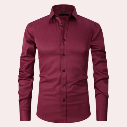 Bügelfreies Herrenhemd | Stretch | Slim Fit | Anzughemd | Button-Up Hemd-Burgunderrot-S-Chaps Herrenmode