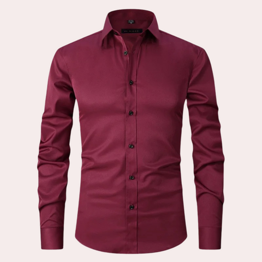 Bügelfreies Herrenhemd | Stretch | Slim Fit | Anzughemd | Button-Up Hemd-Burgunderrot-S-Chaps Herrenmode