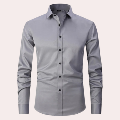 Bügelfreies Herrenhemd | Stretch | Slim Fit | Anzughemd | Button-Up Hemd-Grau-S-Chaps Herrenmode