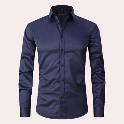 Bügelfreies Herrenhemd | Stretch | Slim Fit | Anzughemd | Button-Up Hemd-Marineblau-S-Chaps Herrenmode