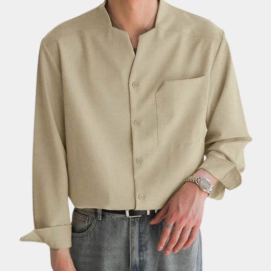 Button-Down-Hemd – locker sitzendes Langarm-Freizeithemd für Herren-Beige-S-Chaps Herrenmode