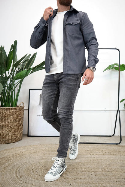 Button-Up Hemd - Brusttaschen - Langarm - Überhemd - Herrenhemd-Chaps Herrenmode