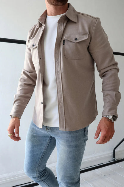Button-Up Hemd - Brusttaschen - Langarm - Überhemd - Herrenhemd-Khaki-XS-Chaps Herrenmode