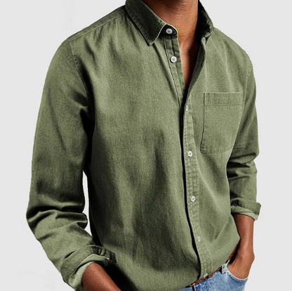 Button-Up Hemd - Casual - Langarm - Denim Hemd - Herrenhemden-Grün-S-Chaps Herrenmode