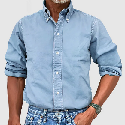 Button-Up Hemd - Casual - Langarm - Denim Hemd - Herrenhemden-Himmelblau-S-Chaps Herrenmode