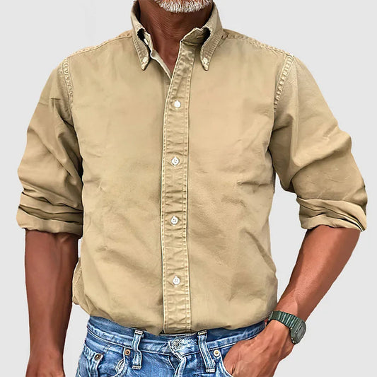 Button-Up Hemd - Casual - Langarm - Denim Hemd - Herrenhemden-Khaki-S-Chaps Herrenmode