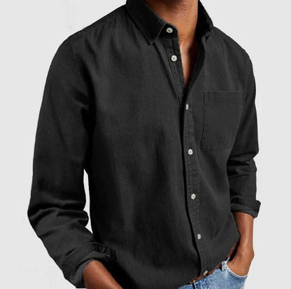 Button-Up Hemd - Casual - Langarm - Denim Hemd - Herrenhemden-Schwarz-S-Chaps Herrenmode