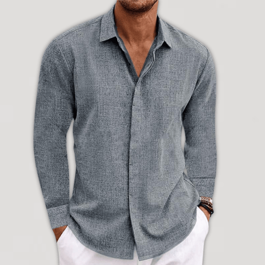 Button-Up Hemd - Langarm - Regular Fit - Hemd mit Kragen - Hemden für Männer-Grau-S-Chaps Herrenmode