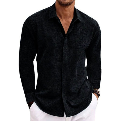 Button-Up Hemd - Langarm - Regular Fit - Hemd mit Kragen - Hemden für Männer-Schwarz-S-Chaps Herrenmode