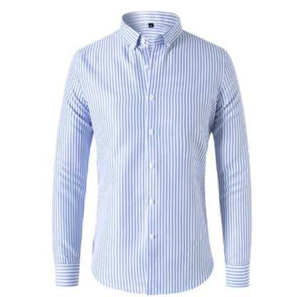 Button-Up-Hemd – Langärmliges Herrenhemd mit Kragen und Streifenmuster-Hellblau-S-Chaps Herrenmode