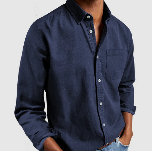 Button-Up-Hemd – Lässiges Langarmhemd mit Kragen für Männer-Dunkelblau-S-Chaps Herrenmode