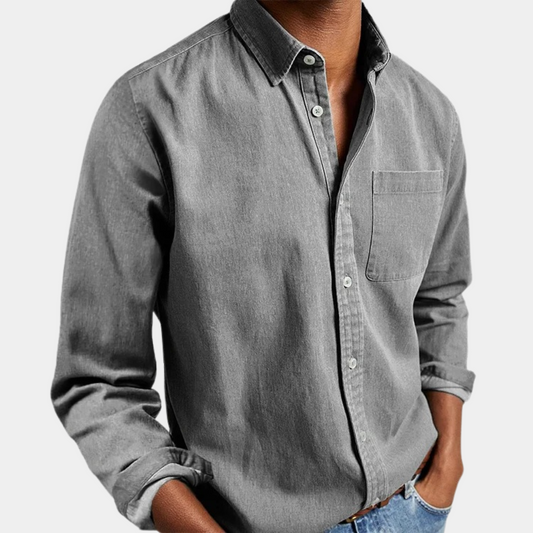 Button-Up-Hemd – Lässiges Langarmhemd mit Kragen und Brusttasche für Männer-Grau-S-Chaps Herrenmode