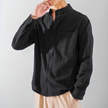 Button-Up-Hemd | Locker sitzend | Leicht | Langarmhemd | Herrenhemden-Schwarz-M-Chaps Herrenmode