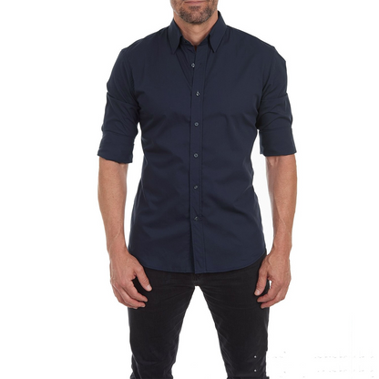 Button-Up-Hemd – mit Kragen – bügelfrei – Langarmhemd – Herrenhemd-Marineblau-S-Chaps Herrenmode