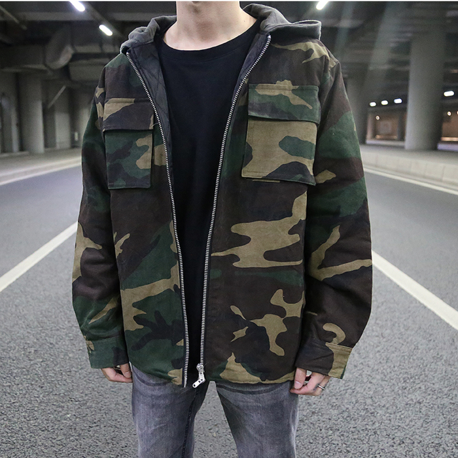Camouflage-Jacke | Reißverschluss | Cargo | Camouflage-Kapuzenpullover | Herrenbekleidung-XS-Chaps Herrenmode