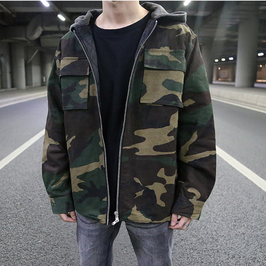 Camouflage-Jacke | Reißverschluss | Cargo | Camouflage-Kapuzenpullover | Herrenbekleidung-XS-Chaps Herrenmode