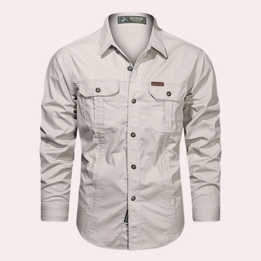 Cargo Hemd - Casual - Button-Up - Langarmhemd - Herrenhemd-Beige-M-Chaps Herrenmode