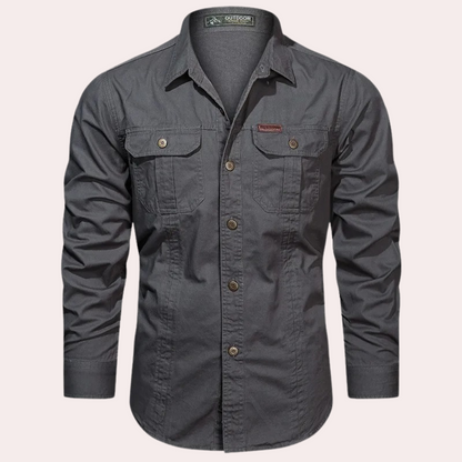 Cargo Hemd - Casual - Button-Up - Langarmhemd - Herrenhemd-Grau-M-Chaps Herrenmode