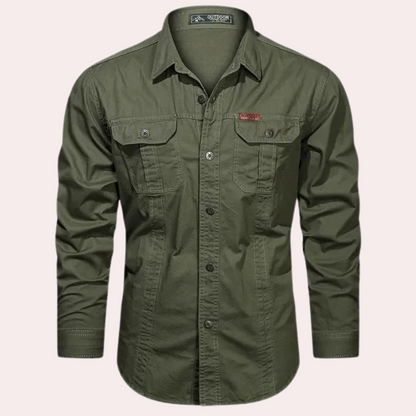 Cargo Hemd - Casual - Button-Up - Langarmhemd - Herrenhemd-Grün-M-Chaps Herrenmode