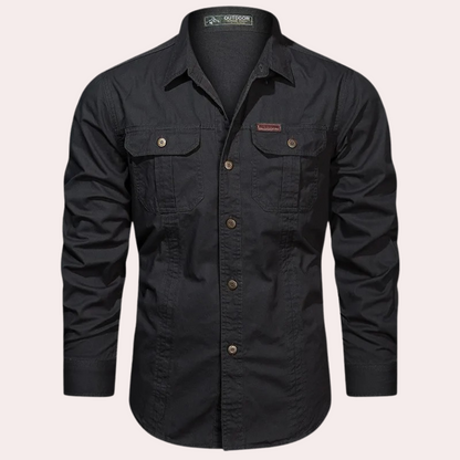 Cargo Hemd - Casual - Button-Up - Langarmhemd - Herrenhemd-Schwarz-M-Chaps Herrenmode