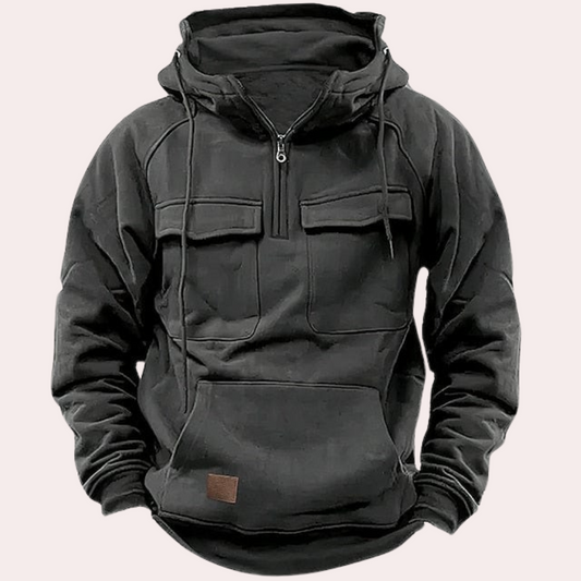 Cargo Hoodie - Halber Reißverschluss - Taschen - Pullover Hoodie - Herren Hoodie-Grau-S-Chaps Herrenmode