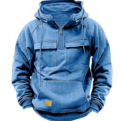 Cargo Hoodie – warmer, kuscheliger Herren-Freizeit-Kapuzenpullover-Blau-S-Chaps Herrenmode