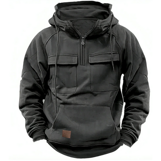 Cargo Hoodie – warmer, kuscheliger Herren-Freizeit-Kapuzenpullover-Grau-S-Chaps Herrenmode