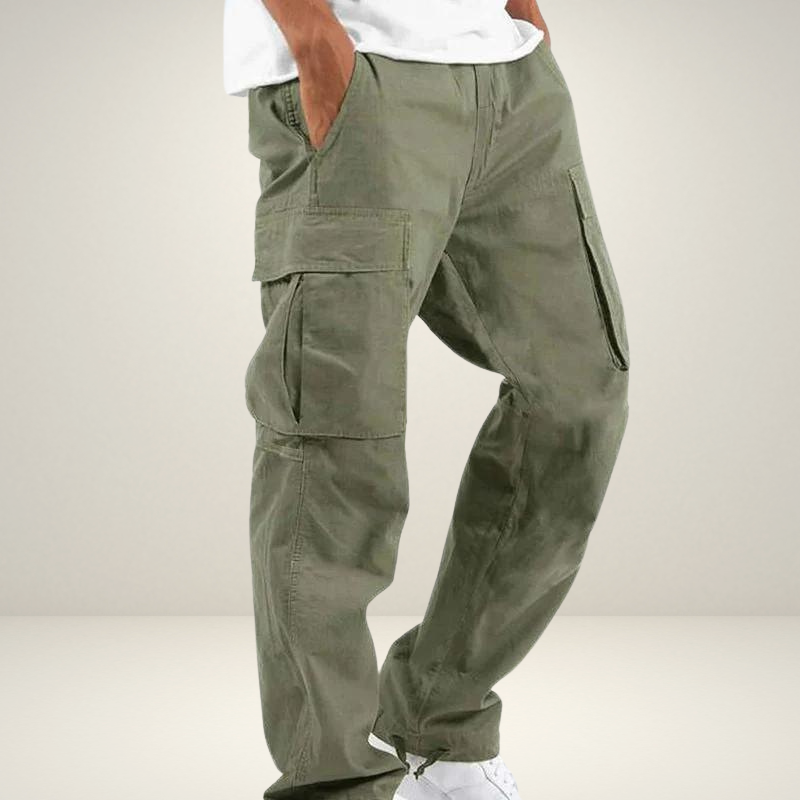 Cargo-Hose | Baumwolle | Taschen | Gerade geschnittene Hose | Herrenbekleidung-Armee-Grün-S-Chaps Herrenmode