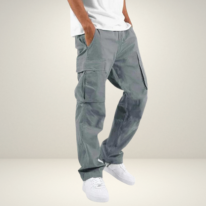 Cargo-Hose | Baumwolle | Taschen | Gerade geschnittene Hose | Herrenbekleidung-Grau-S-Chaps Herrenmode