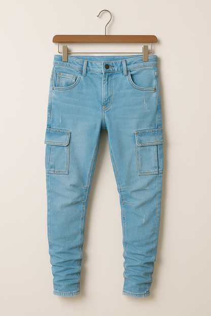 Cargo-Jeans | Dehnbar | Taschen | Skinny-Jeans | Herrenhosen-Blau-S-Chaps Herrenmode