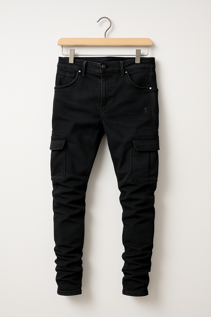 Cargo-Jeans | Dehnbar | Taschen | Skinny-Jeans | Herrenhosen-Schwarz-S-Chaps Herrenmode