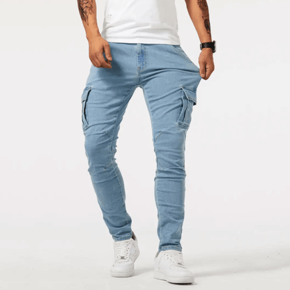 Cargo-Jeans – Schmaler Schnitt – Skinny – Cargohosen – Herrenjeans-Hellblau-29-Chaps Herrenmode