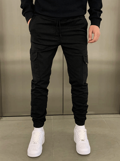 Cargo Jogger | Drawstring | Skinny | Cargohosen | Herrenhosen-Schwarz-XS-Chaps Herrenmode