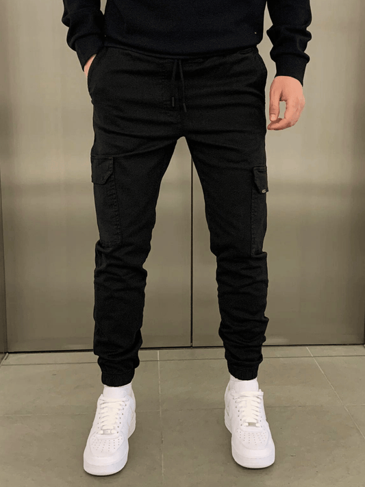 Cargo Jogger | Drawstring | Skinny | Cargohosen | Herrenhosen-Schwarz-XS-Chaps Herrenmode
