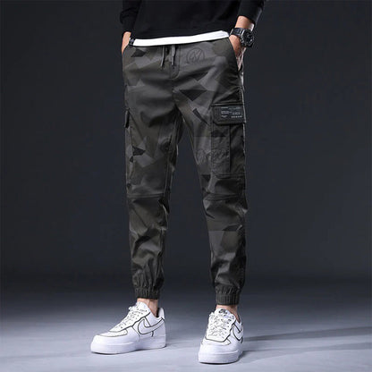 Cargo Jogger - Herren Camouflage Kordelzug Skinny Cargohose-Grau-M-Chaps Herrenmode