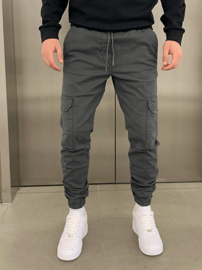 Cargo Jogger - Slim Fit - Kordelzug - Cargohosen - Herrenhosen-Grau-S-Chaps Herrenmode