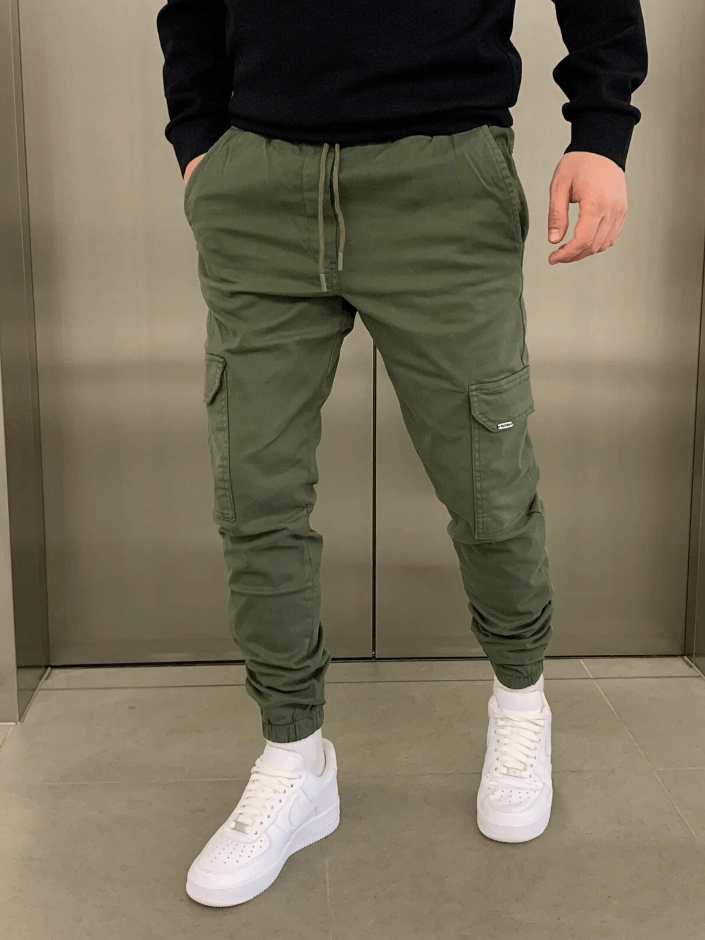 Cargo Jogger - Slim Fit - Kordelzug - Cargohosen - Herrenhosen-Grün-S-Chaps Herrenmode