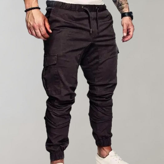Cargo Joggers – Elastischer Bund – Kordelzug – Cargohosen – Herrenhosen-Grau-M-Chaps Herrenmode