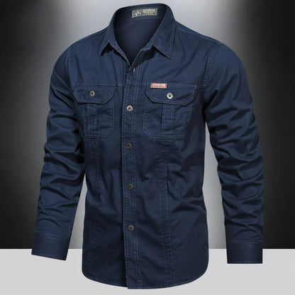Cargo-Shirt – Langärmliges Herrenhemd mit Knöpfen und Taschen-Dunkelblau-M-Chaps Herrenmode