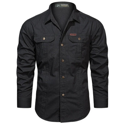 Cargo-Shirt – Langärmliges Herrenhemd mit Knöpfen und Taschen-Schwarz-M-Chaps Herrenmode