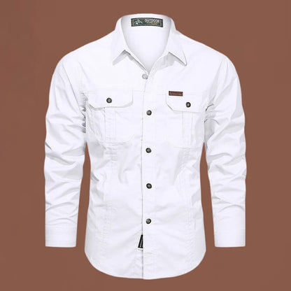 Cargo-Shirt – Langärmliges Herrenhemd mit Knöpfen und Taschen-Weiß-M-Chaps Herrenmode
