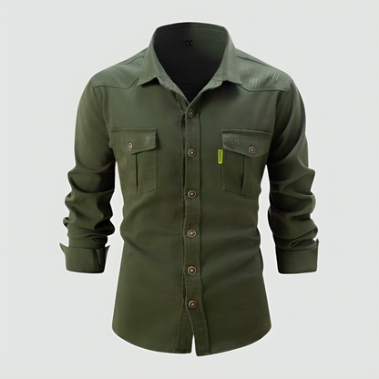 Cargo-Shirt – schmale Passform – Langarm – Hemd mit Knöpfen – Herrenhemden-Grün-S-Chaps Herrenmode