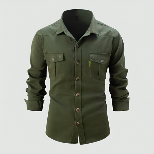 Cargo-Shirt – schmale Passform – Langarm – Hemd mit Knöpfen – Herrenhemden-Grün-S-Chaps Herrenmode