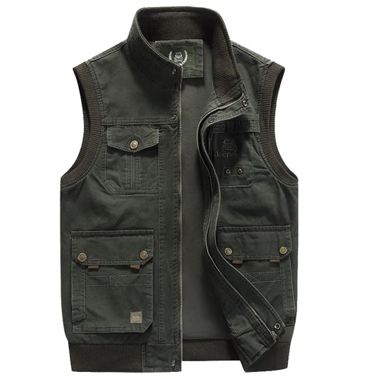 Cargo Vest - Herren Zip-Up Vintage Style Arbeitsweste mit Taschen-Grün-M-Chaps Herrenmode