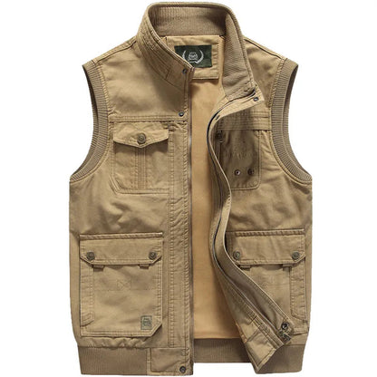Cargo Vest - Herren Zip-Up Vintage Style Arbeitsweste mit Taschen-Khaki-M-Chaps Herrenmode