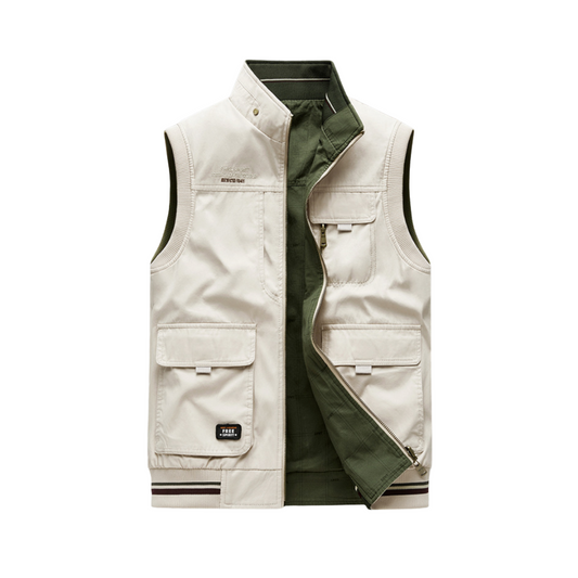 Cargo-Weste | Ärmellos | Taschen | Arbeitsweste | Herrenweste-Grün Beige-M-Chaps Herrenmode