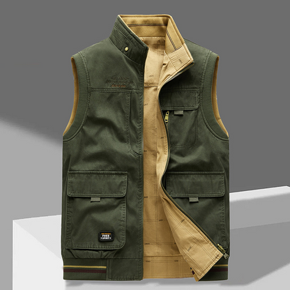 Cargo-Weste | Ärmellos | Taschen | Arbeitsweste | Herrenweste-Khaki-Grün-M-Chaps Herrenmode